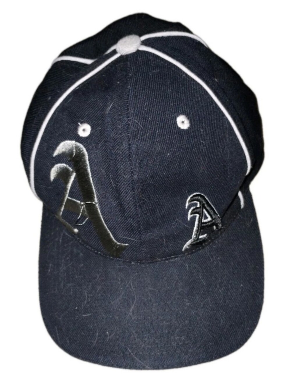3 'A' Embroidered Black Baseball Cap with White Pinstripes Adjustable